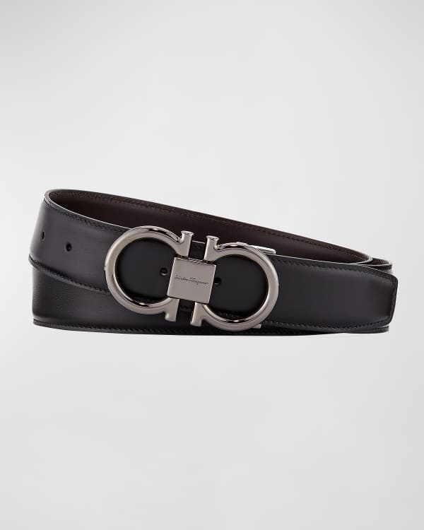 Ferragamo Reversible and Adjustable Gancini Belt Black/Rhinoceros Grey