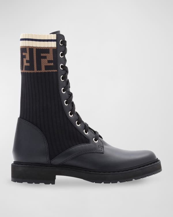 Fendi Leather and FF Combat Boots | Neiman Marcus