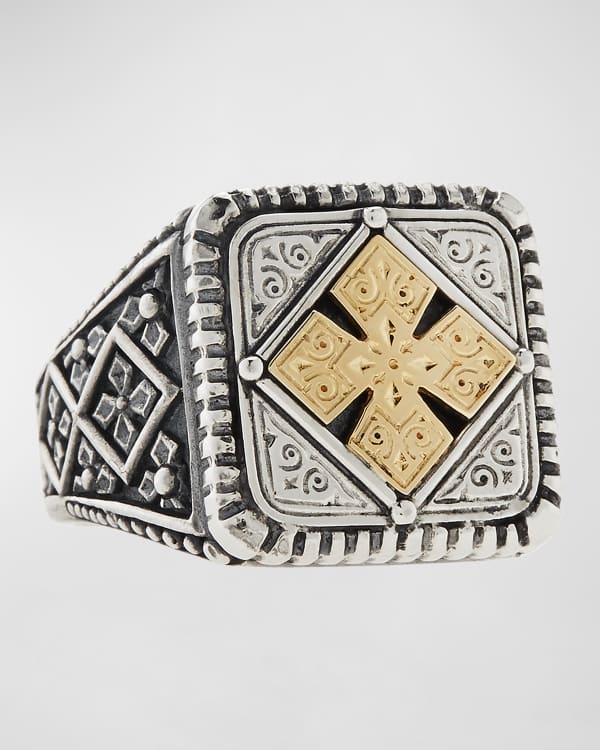 Konstantino 18K Gold Silver Square Ferrite Ring Size 10 Neiman