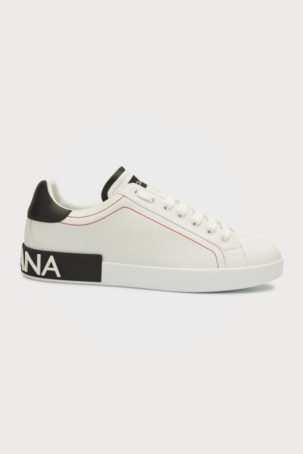 Dolce\u0026Gabbana Men's Portofino Leather Sneakers - White Black - Size 9