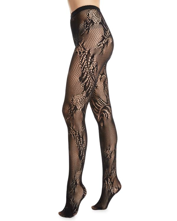 Black Peacock Feather Lace Tights
