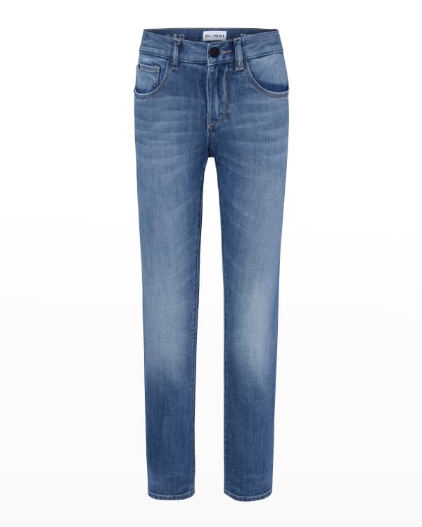 Boy's Staggered Logo-Print Jeans, Size 4-12