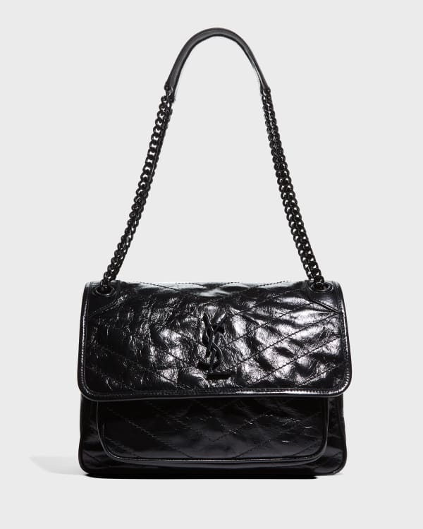 Saint Laurent Niki Large YSL Crinkled Calf Leather Shoulder Bag