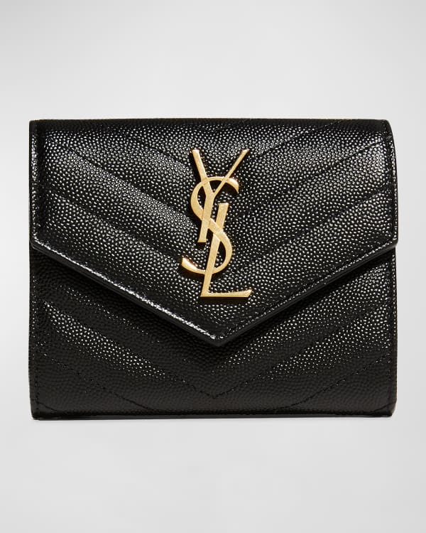 Saint Laurent Compact Tri Fold YSL Leather Wallet | Neiman Marcus