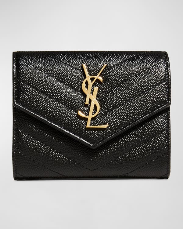Saint Laurent YSL Monogram Trifold Wallet in Grained Leather
