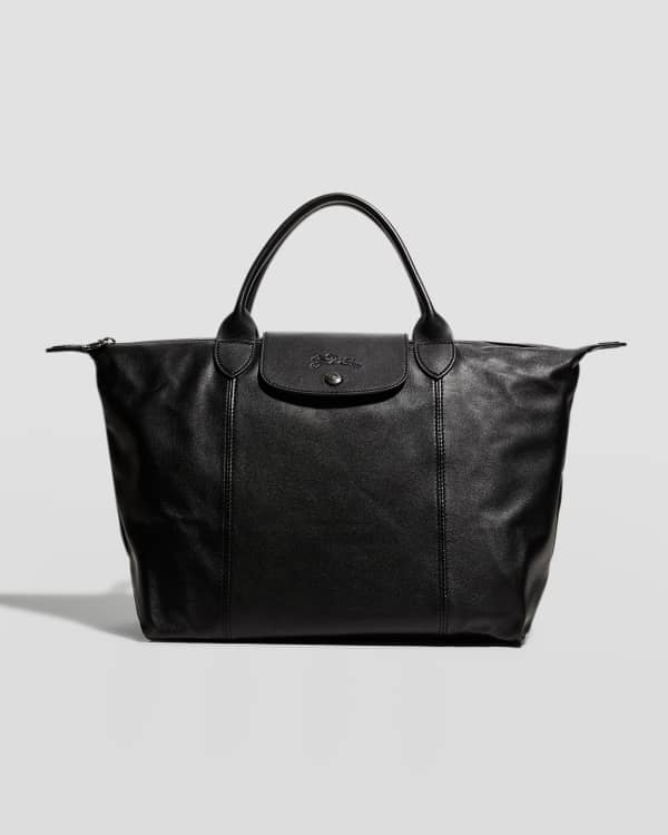 Longchamp 'le Pliage Cuir' Leather Tote in Black