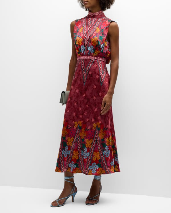 Alicia Bell Millie Floral Cotton-Silk Smocked Midi Dress | Neiman Marcus