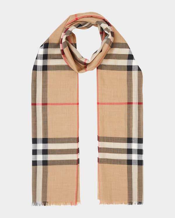 Burberry Equestrian Knight Lattice & Check Wool-Silk Scarf