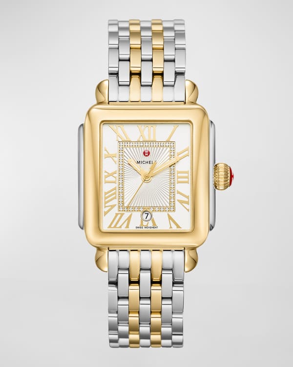 MICHELE Deco 18 Two Tone Diamond Detail Watch Neiman Marcus