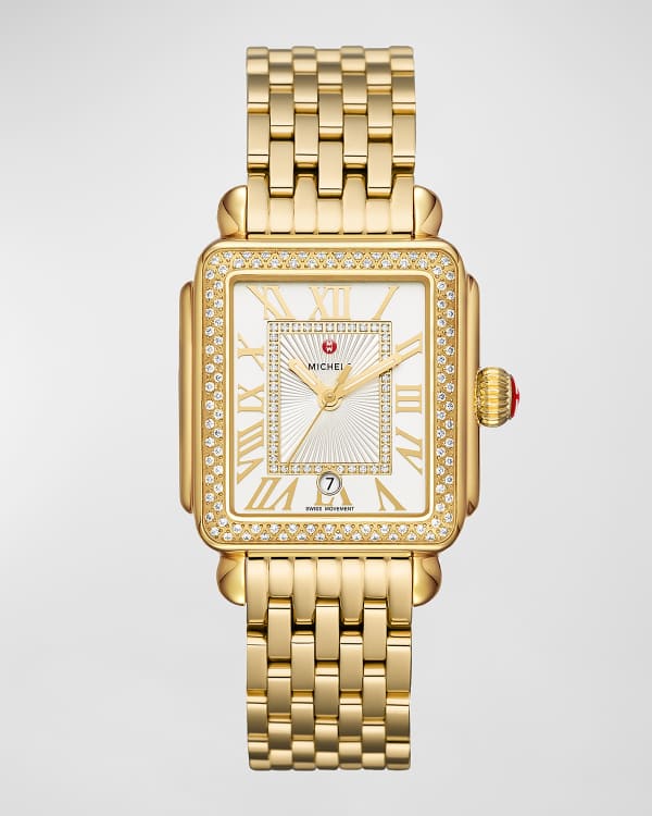 MICHELE Deco Diamond and Lapis Pattern Dial Watch in Gold Tone Neiman Marcus