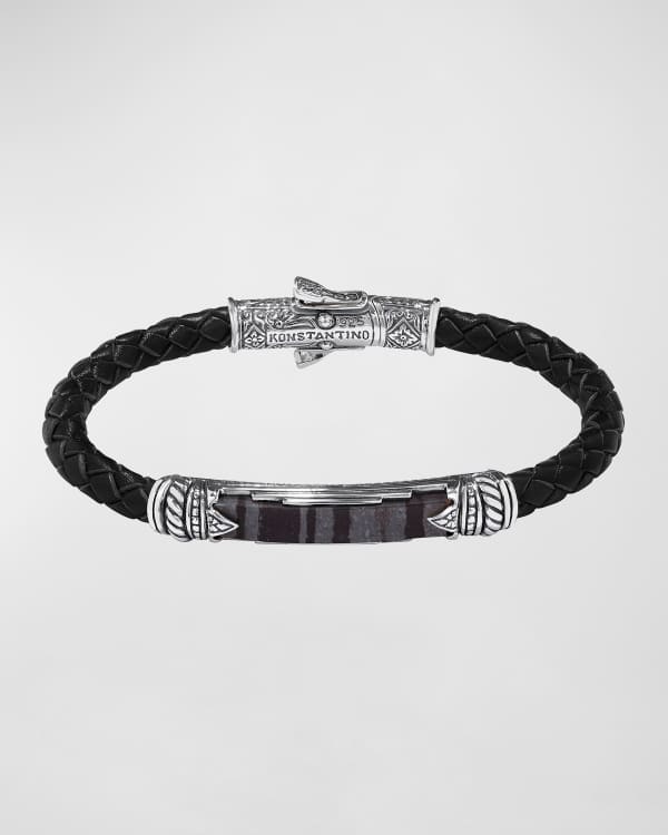 Konstantino Men's Sterling Silver Black Spinel Leather Bracelet