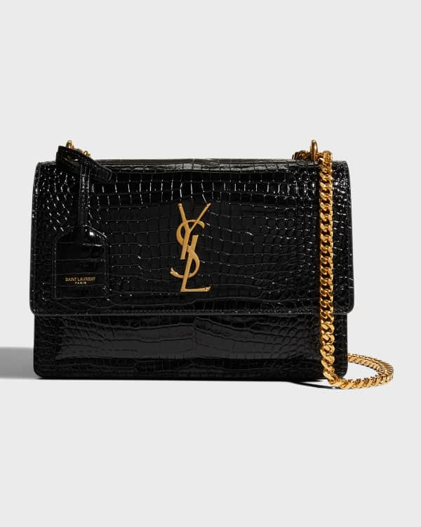 Saint Laurent Sunset Large in Crocodile-Embossed Shiny Leather - Black