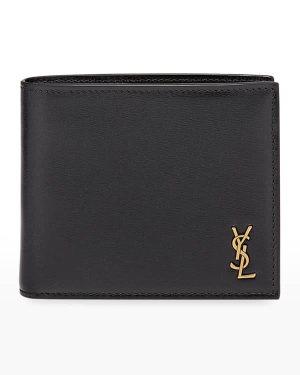 Saint Laurent Men's YSL Zip Card Holder in Grained Leather