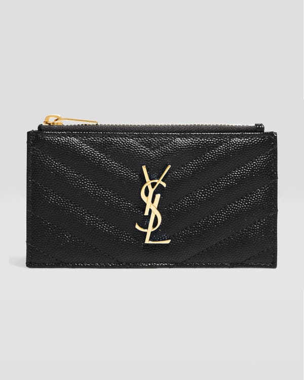 Saint Laurent Purple Chevron Quilted Grain de Poudre Card Holder Wallet