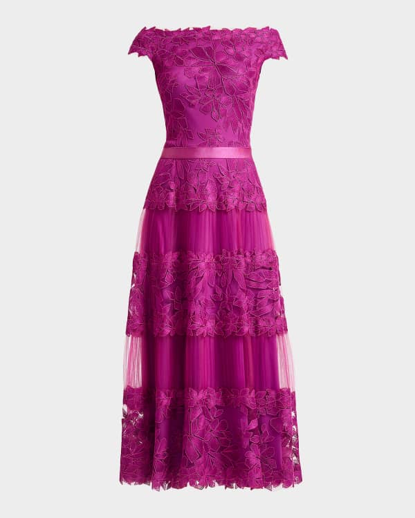 Tadashi Shoji Plus Size Pleated Faux-Wrap Crepe Midi Dress | Neiman Marcus