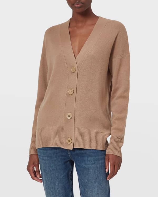 Vince Button-Front Ribbed Cashmere Raglan Cardigan | Neiman Marcus