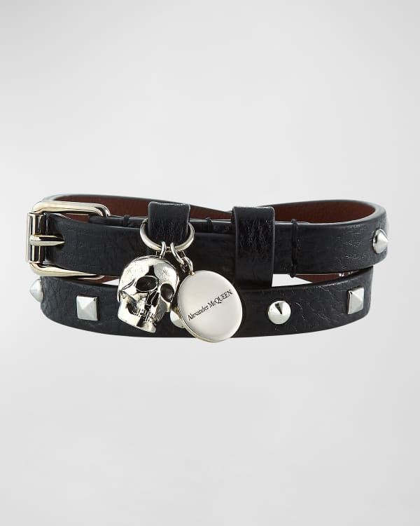 Alexander McQueen Men s Bicolor Leather Skull Wrap Bracelet
