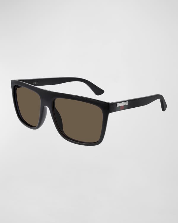 Gucci Men's Square Havana Acetate Sunglasses Neiman Marcus