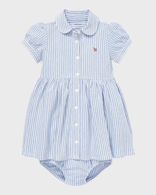 Luli & Me Girls Ivory Linen Blend Ruffles Dress - Tan Trim & Tie
