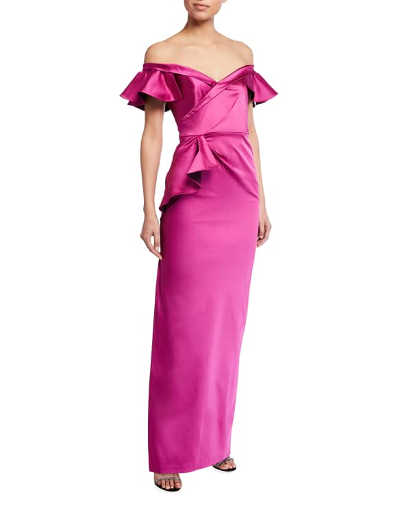 Tadashi Shoji Ruched Off-Shoulder Gown | Neiman Marcus