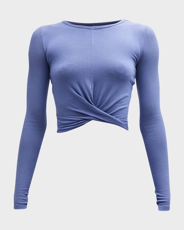 Amelia Luxe Long Sleeve Crop Top in Gravel by Alo Yoga