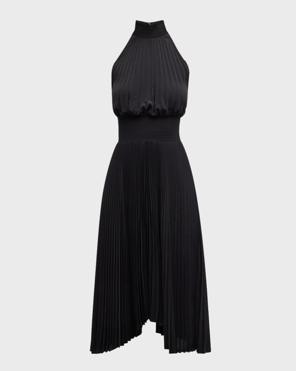 navy blue dress for baby girl A.L.C. Delfina Pleated Long Asymmetric One-Shoulder Dress main image 1