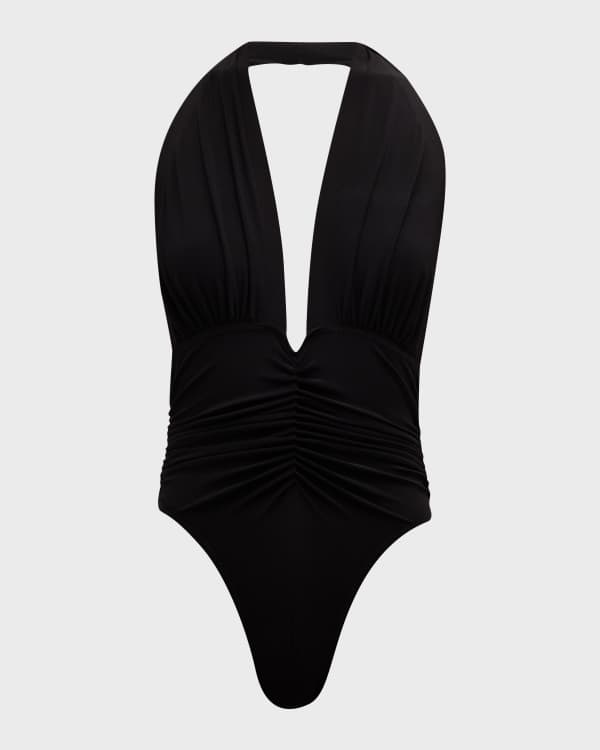 MICHAEL Michael Kors Ruffle V Neck One Piece Swimsuit Neiman Marcus
