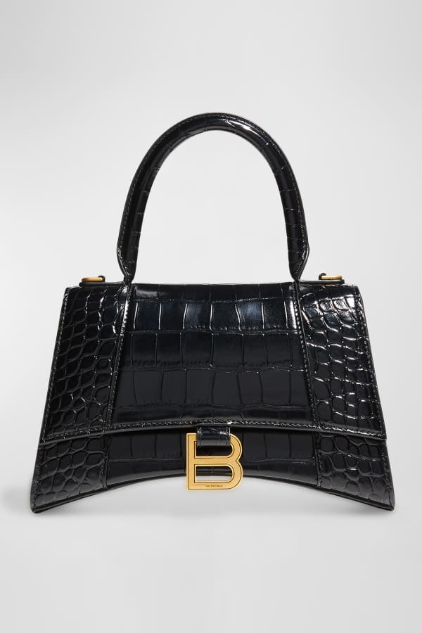 Balenciaga Hourglass Small Shiny CrocEmbossed TopHandle Bag Neiman