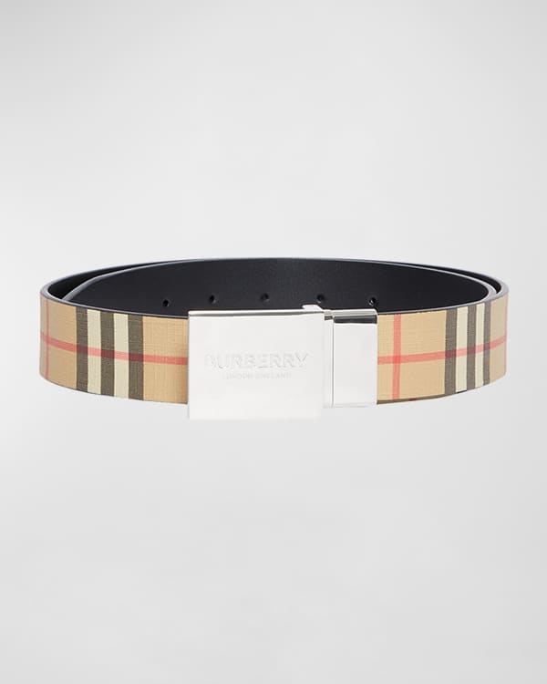 Plaque buckle vintage cheap check leather belt