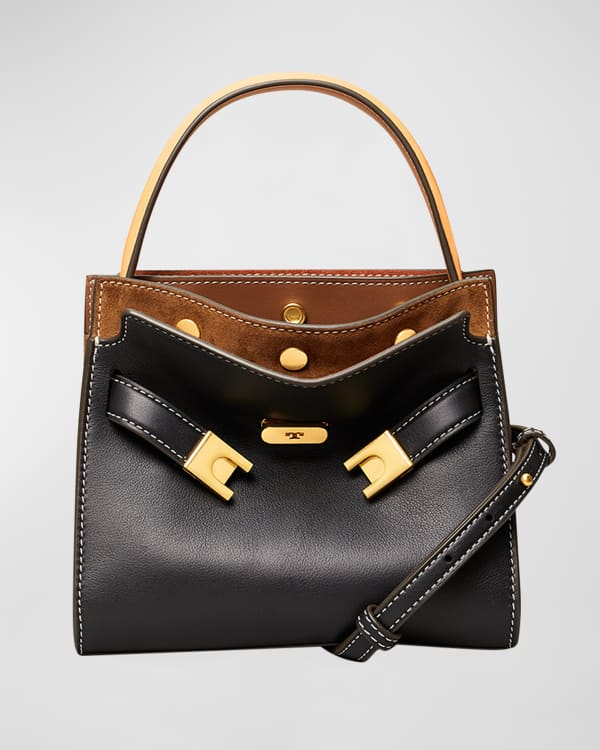 Tory Burch Women's Lee Radziwill Double Bag, Clam Shell, Brown, One Size:  Handbags