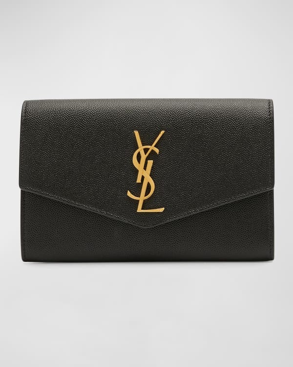 Saint Laurent Uptown Medium YSL Monogram Croc-Embossed Pouch Bag