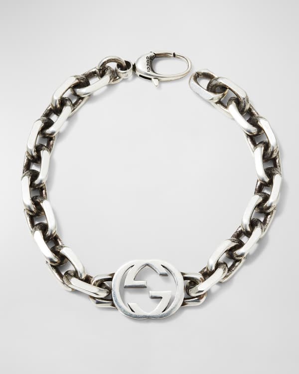 Gucci GG Textured Metal & Leather Bracelet in Black and Gold