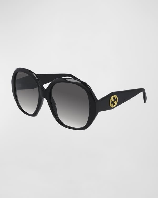 Square Bee & Logo Acetate Sunglasses | Neiman Marcus