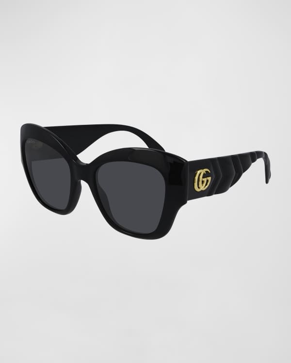 Gucci Square Acetate Bamboo Effect Arms Sunglasses | Neiman