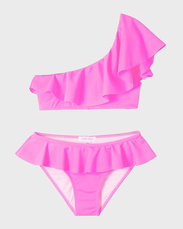 Girls Swim Suit Suit Off Set Swimsuit Two Bathing Bikini Piece Shoulder  Solid Cute Girls 4t Bathing Suits for Girls