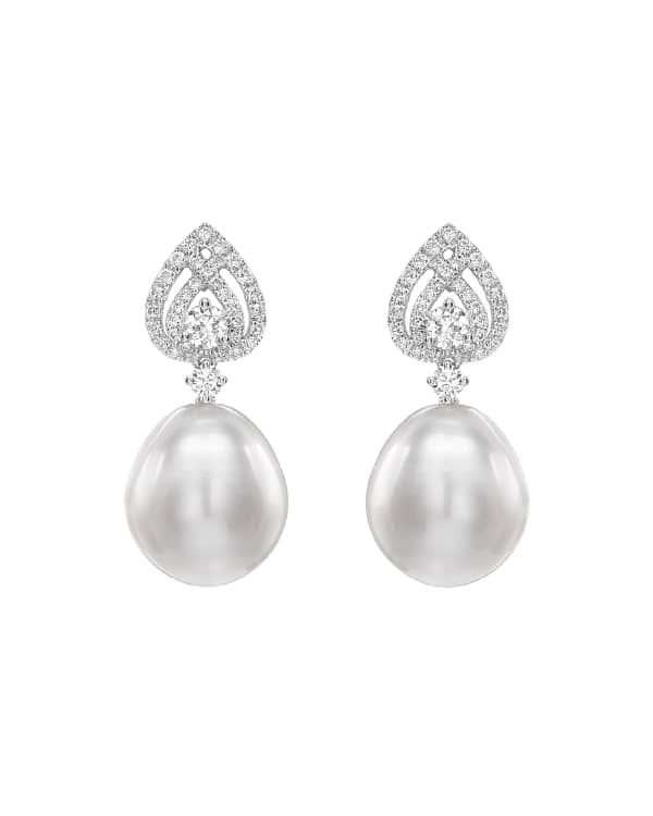 Kiki McDonough 18K Yellow Gold Diamond Pearl Drop Earrings