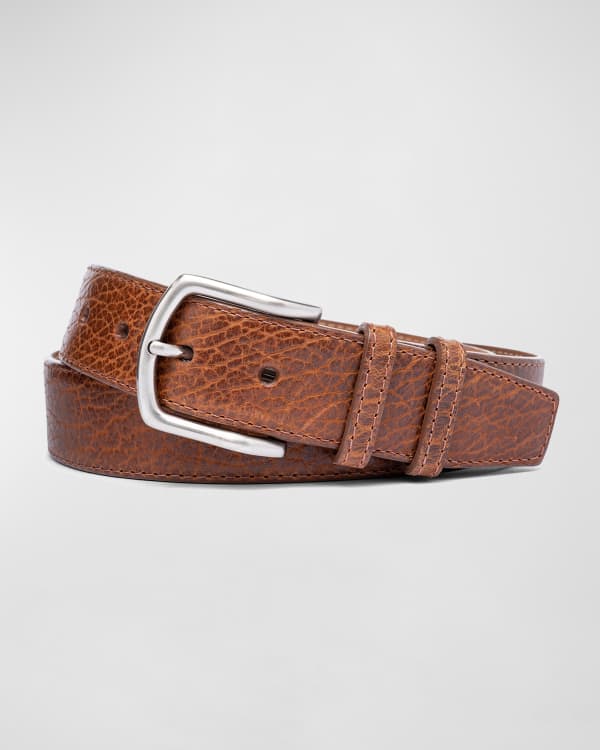 Pebbled Bison Belt in Tobacco