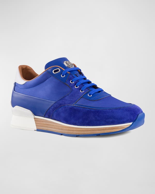 Suede Calfskin & Nylon Sky Blue Low Top Sneakers