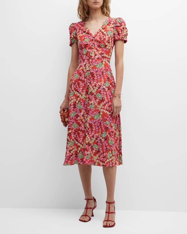 Saloni Lea ButtonFront Printed Midi Silk Shirtdress Neiman Marcus