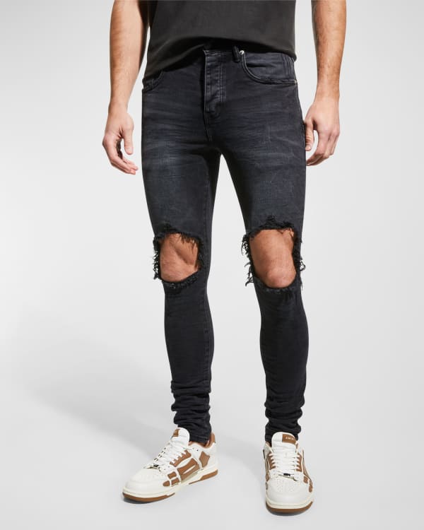 Men's Black Distressed Knee Paint Splatter Jeans - RippedJeans