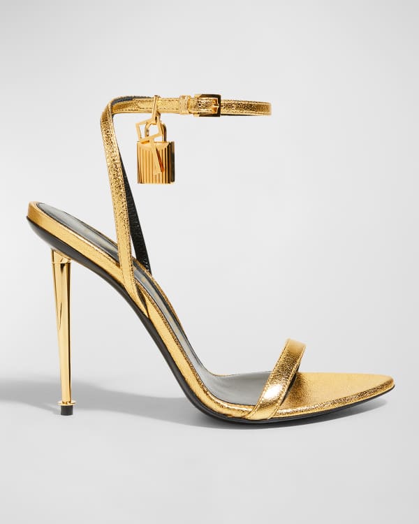 LOUIS VUITTON Gold High Heel Sculpted Wedge Pump Strappy Sandal