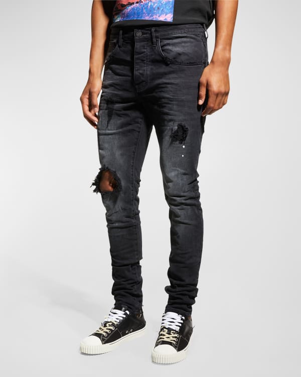 Mens Stacked Jeans Ripped Slim Fit Jeans Destroyed Straight Skinny Denim  Pants