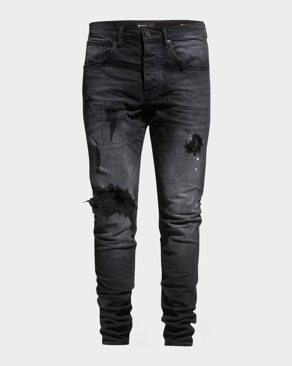 Mens Stacked Jeans Ripped Slim Fit Jeans Destroyed Straight Skinny Denim  Pants