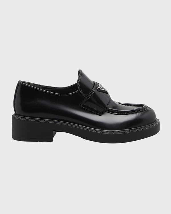 Prada Leather Square-Toe Penny Loafers | Neiman Marcus