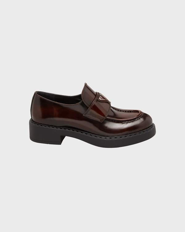 Prada Mix-Studded 30mm Leather Loafer | Neiman Marcus