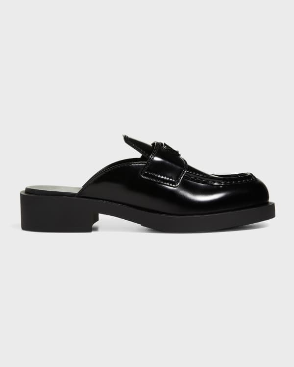 Prada Leather Logo Clogs | Neiman Marcus