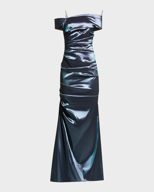staud millie dress navy organza STAUD Millie Organza Short-Sleeve Belted Maxi Shirtdress