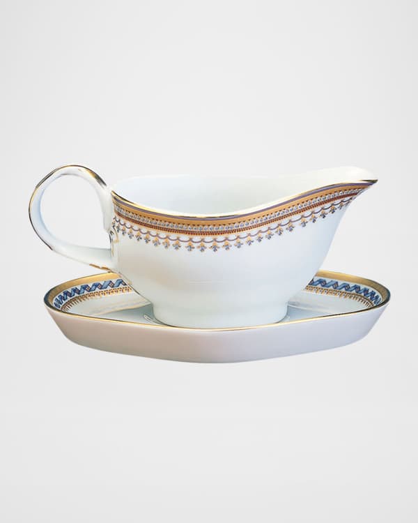 Neiman Marcus Assorted Blue & White Gravy Boat & Stand Neiman Marcus