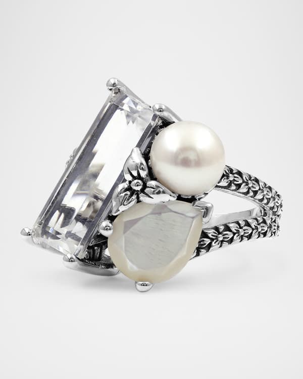 Stephen Dweck Mother-of-Pearl and Black Spinel Flower Ring in