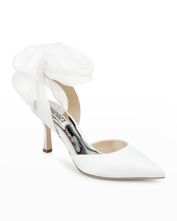 Badgley Mischka Fey Embellished Satin Ankle-Wrap Pumps | Neiman Marcus